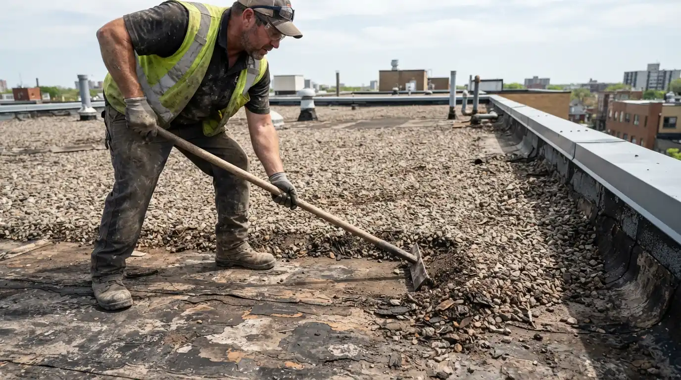Built-up gravel roof repair
