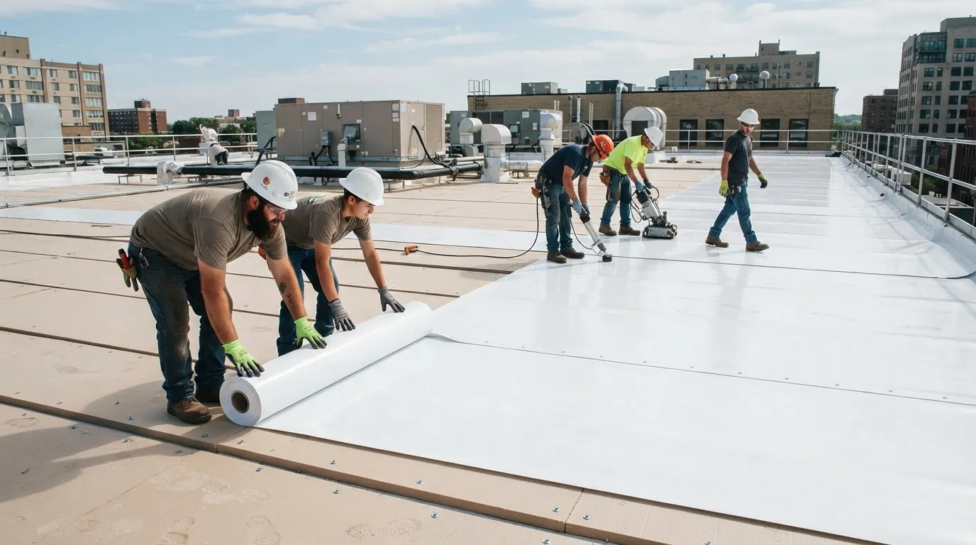 New TPO membrane on a San Jose commercial roof