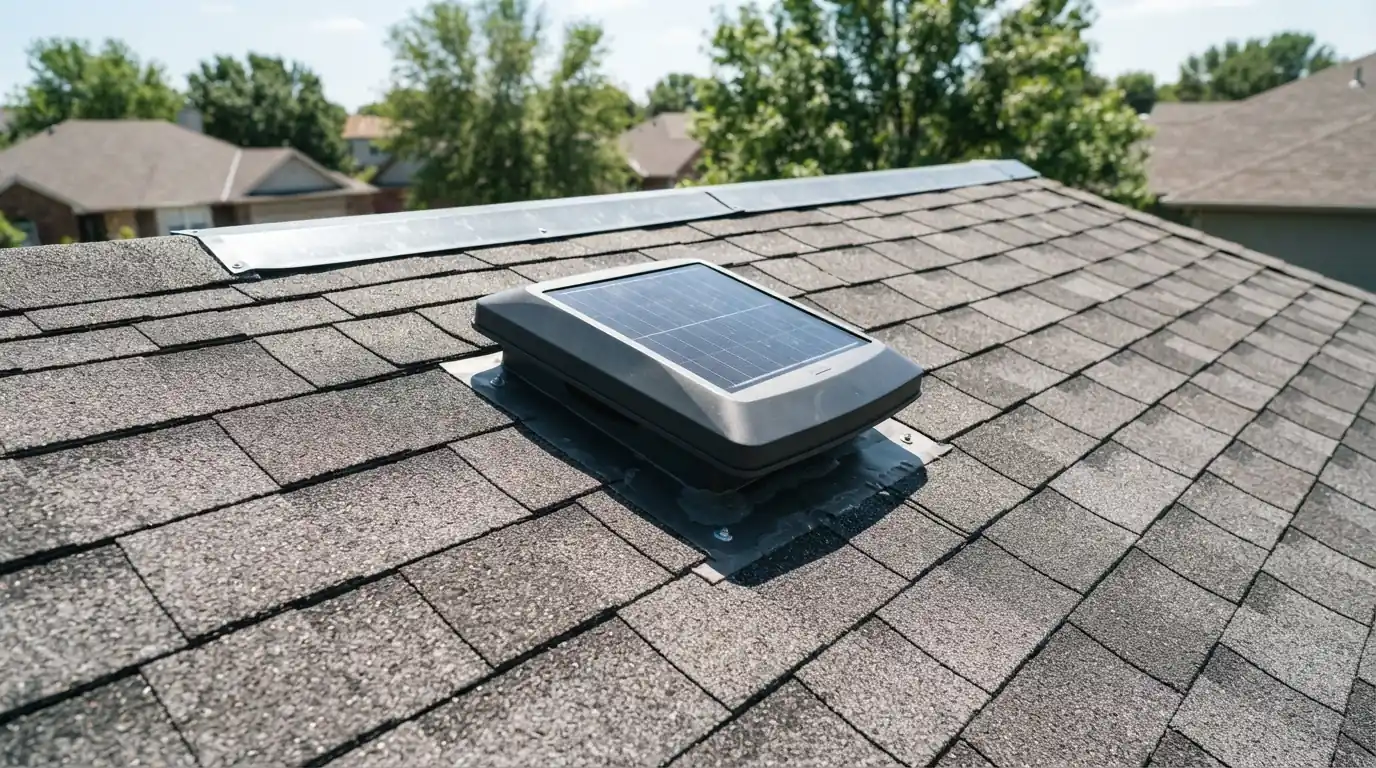 Solar attic fan on a San Jose roof