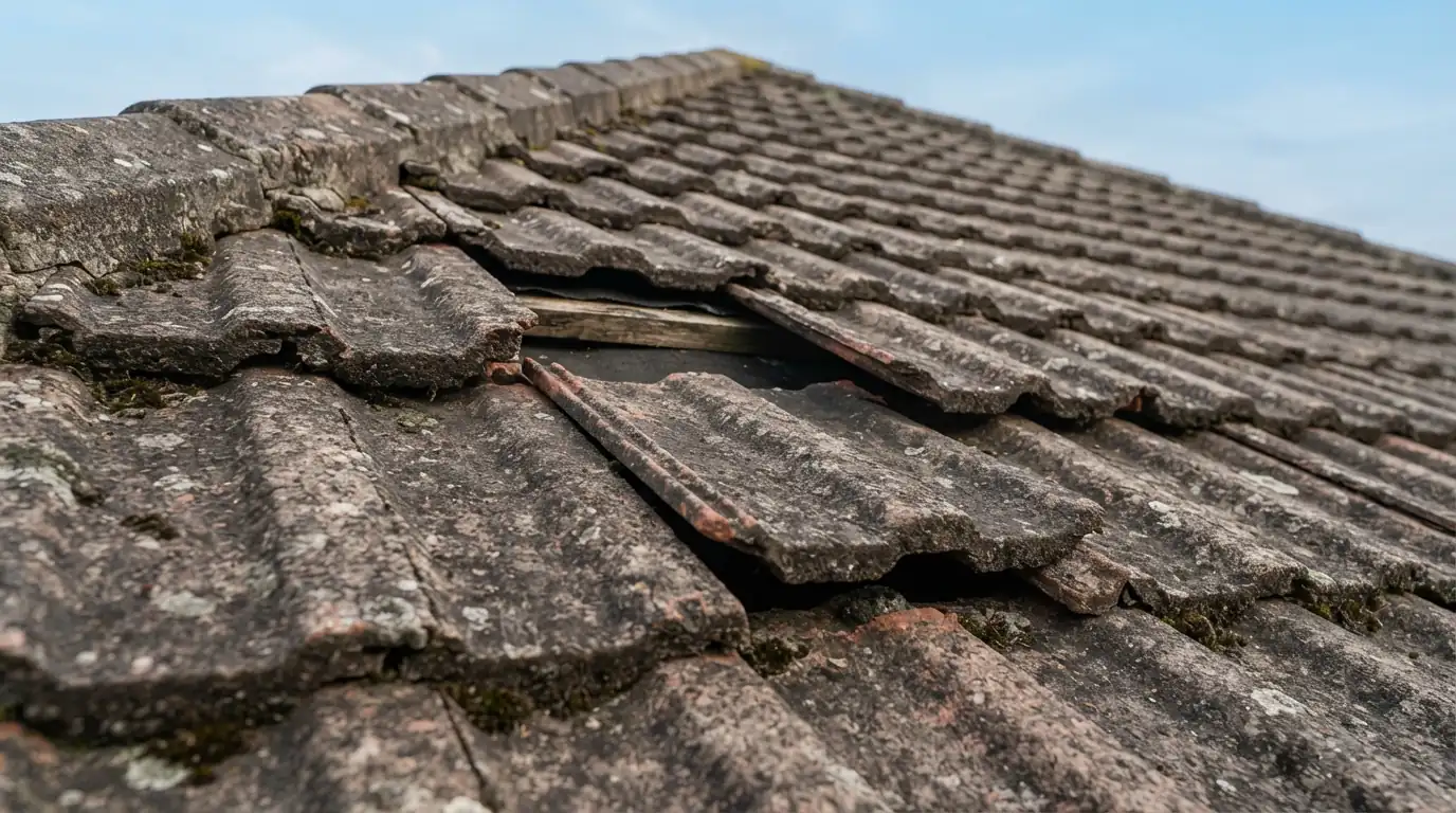 Cracked and slipped roof tiles in San Jose