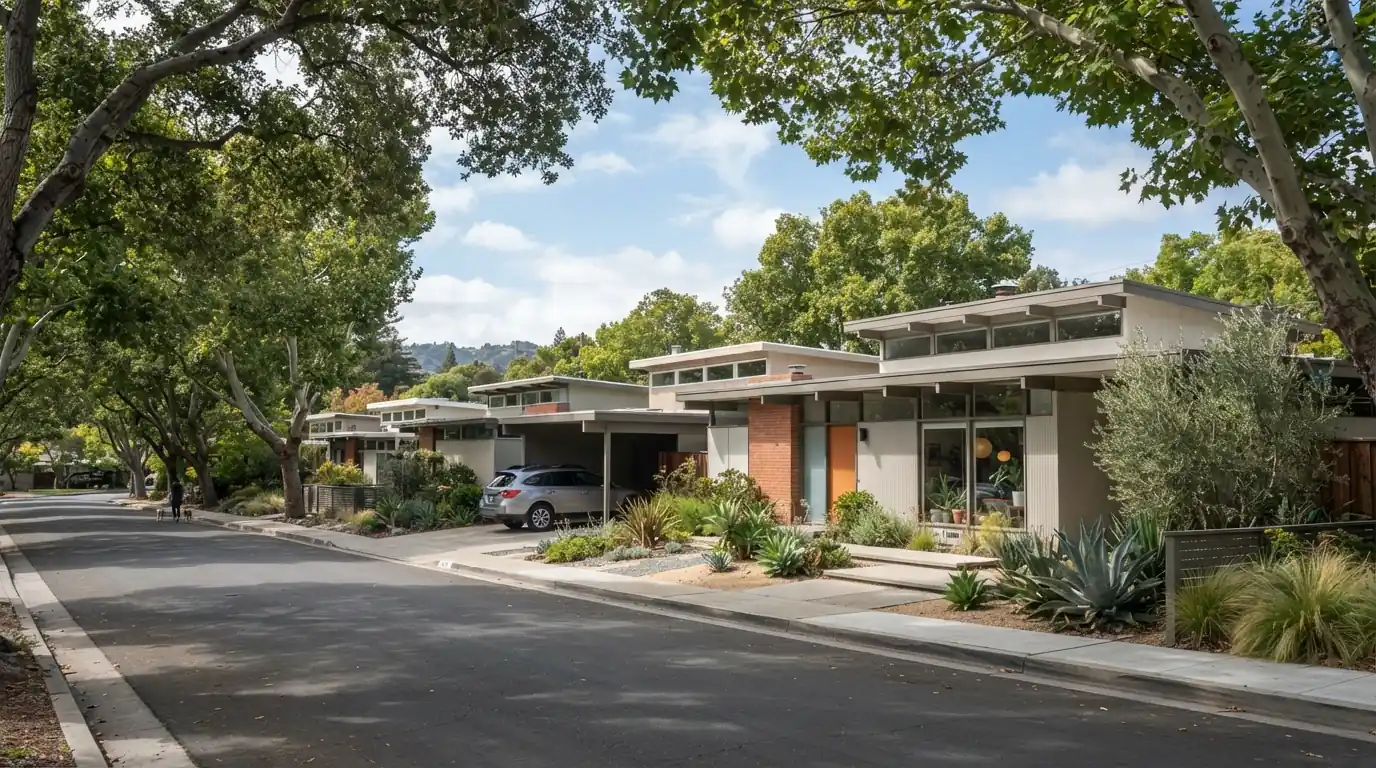 Mid-century flat-roofed homes of the kind common in Willow Glen