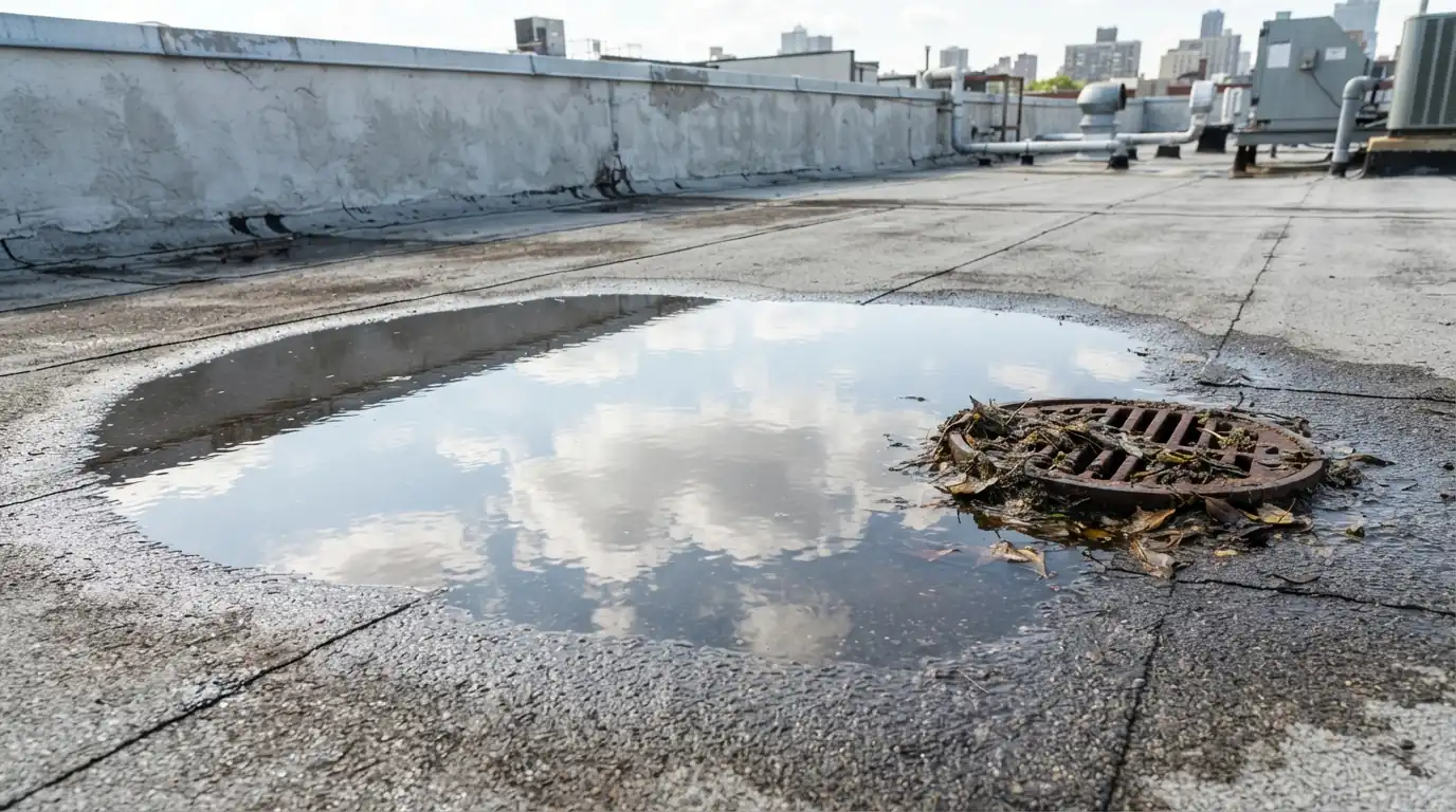 Ponding water on a San Jose flat roof
