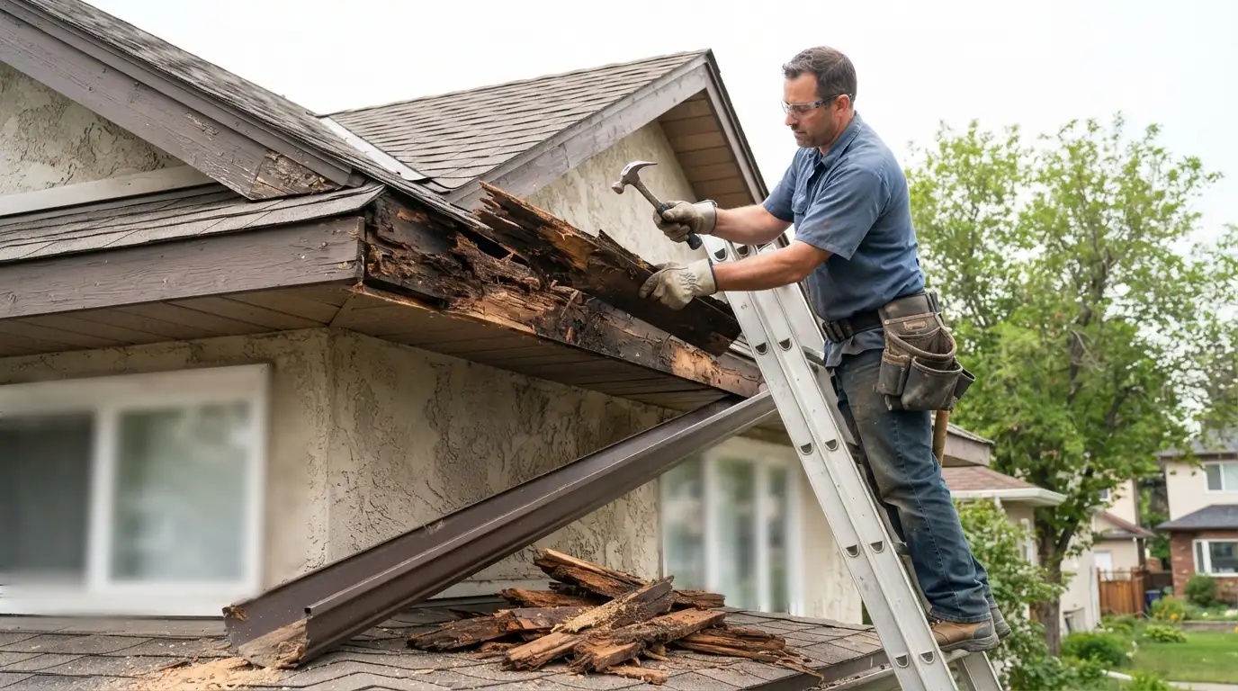 Rotted fascia board being removed in San Jose