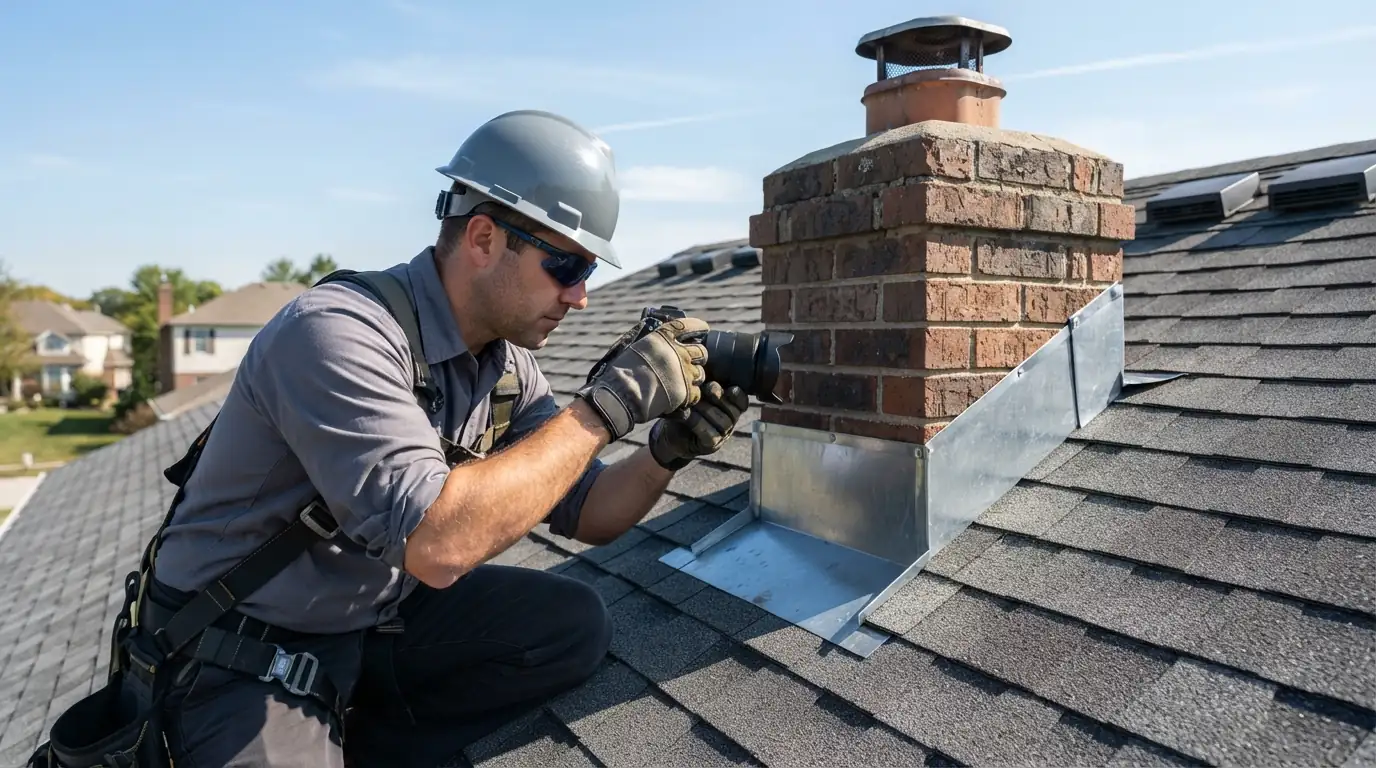 Pre-sale roof inspection of chimney flashing
