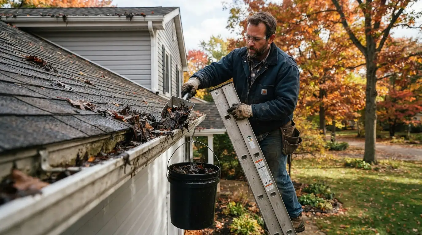 Fall gutter clean-out on a San Jose home