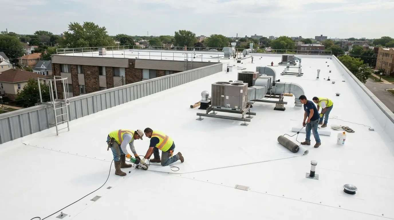 Apartment building flat roof replacement