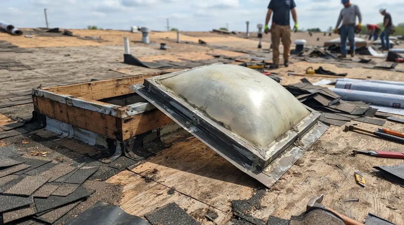 Replacing an old skylight during a San Jose re-roof