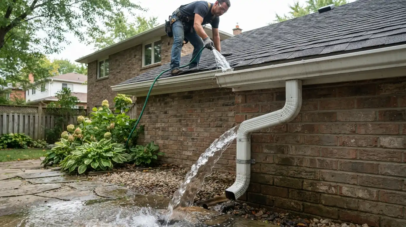 Flushing a clogged downspout