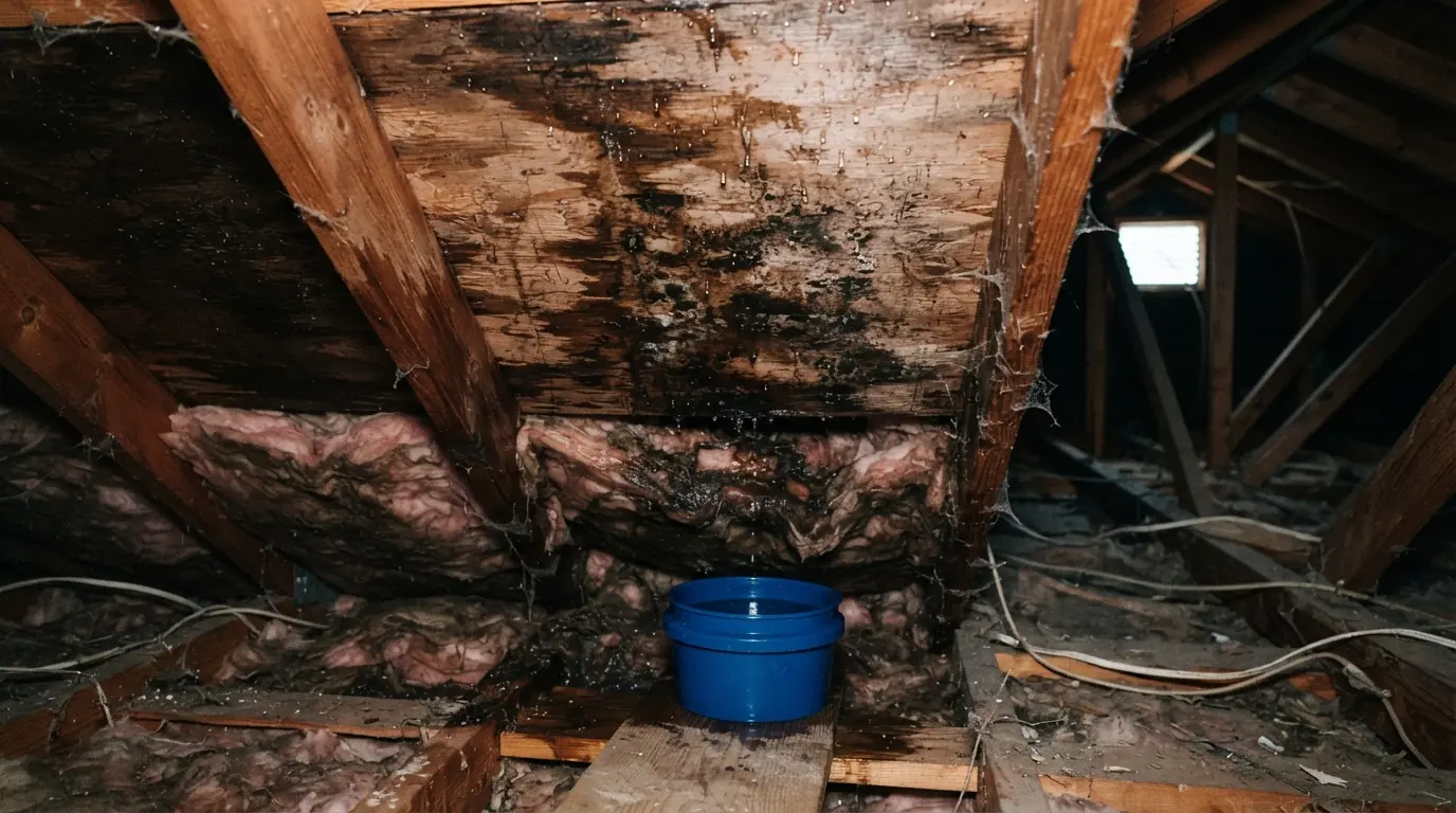 Water damage in a San Jose attic after heavy rain