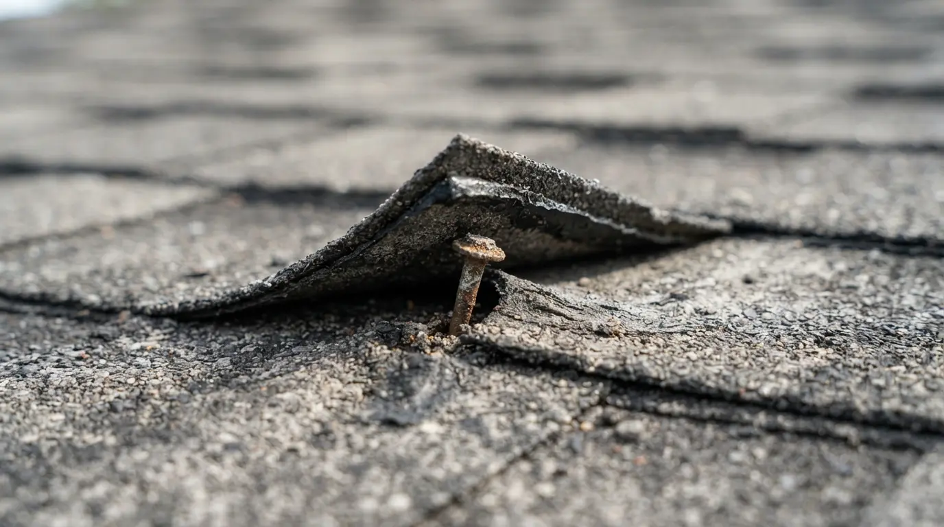 Nail pop lifting a shingle