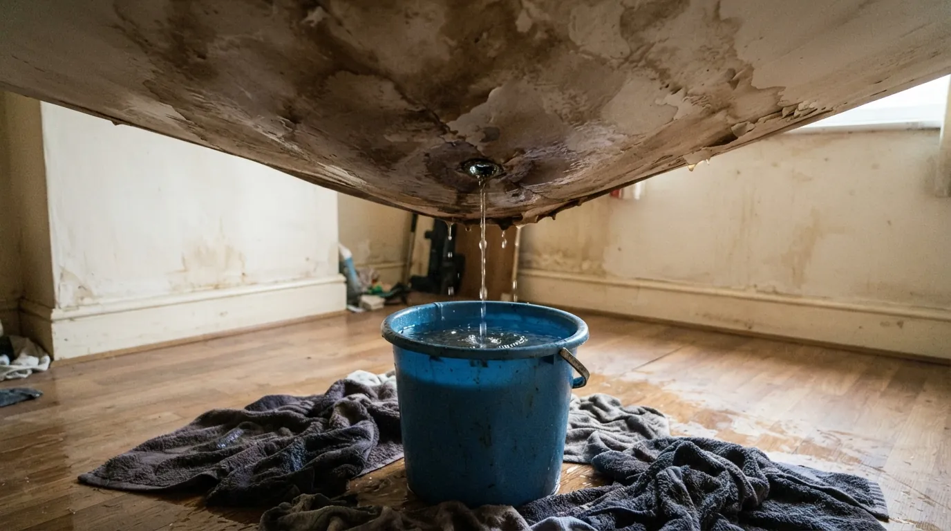 Draining a bulging ceiling into a bucket