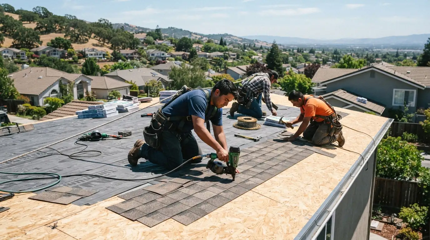 Architectural shingle re-roof under way in San Jose