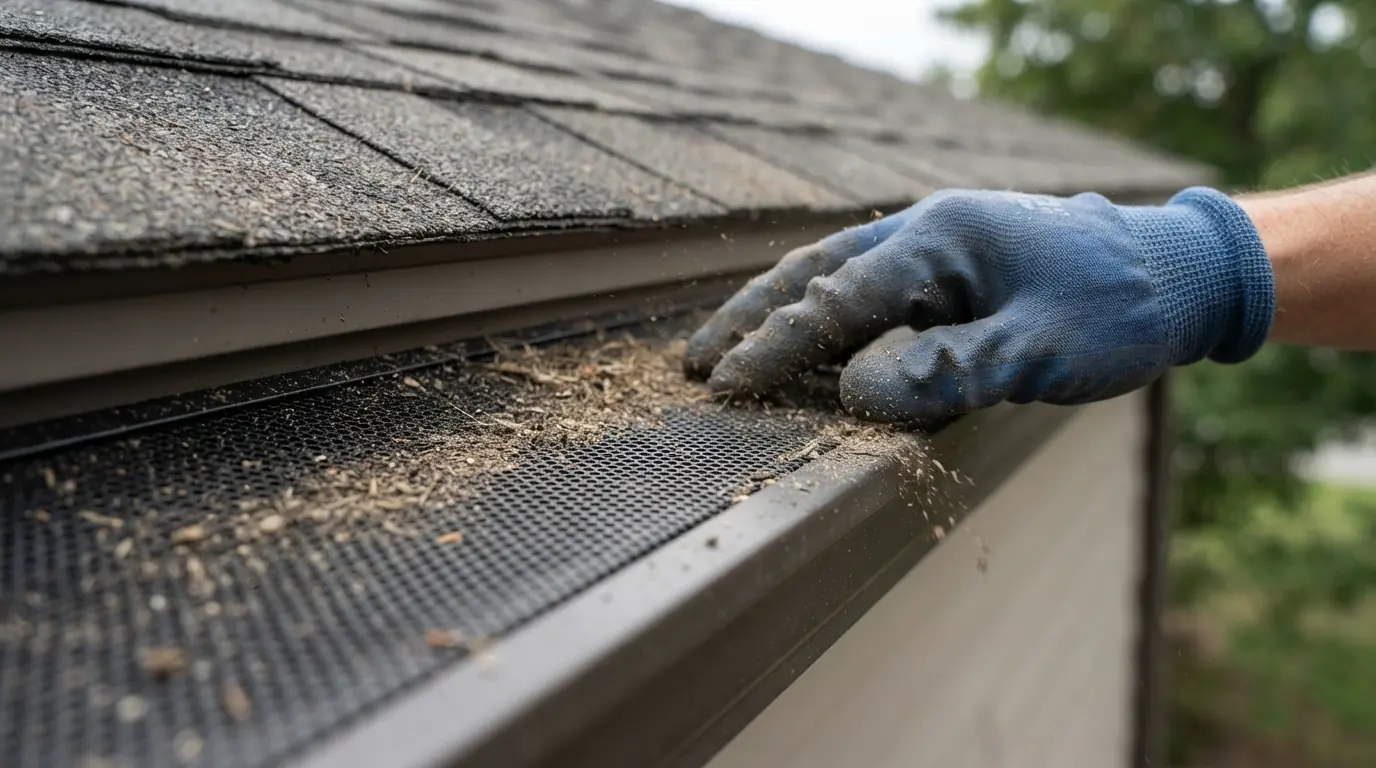 Cleaning debris off a gutter guard