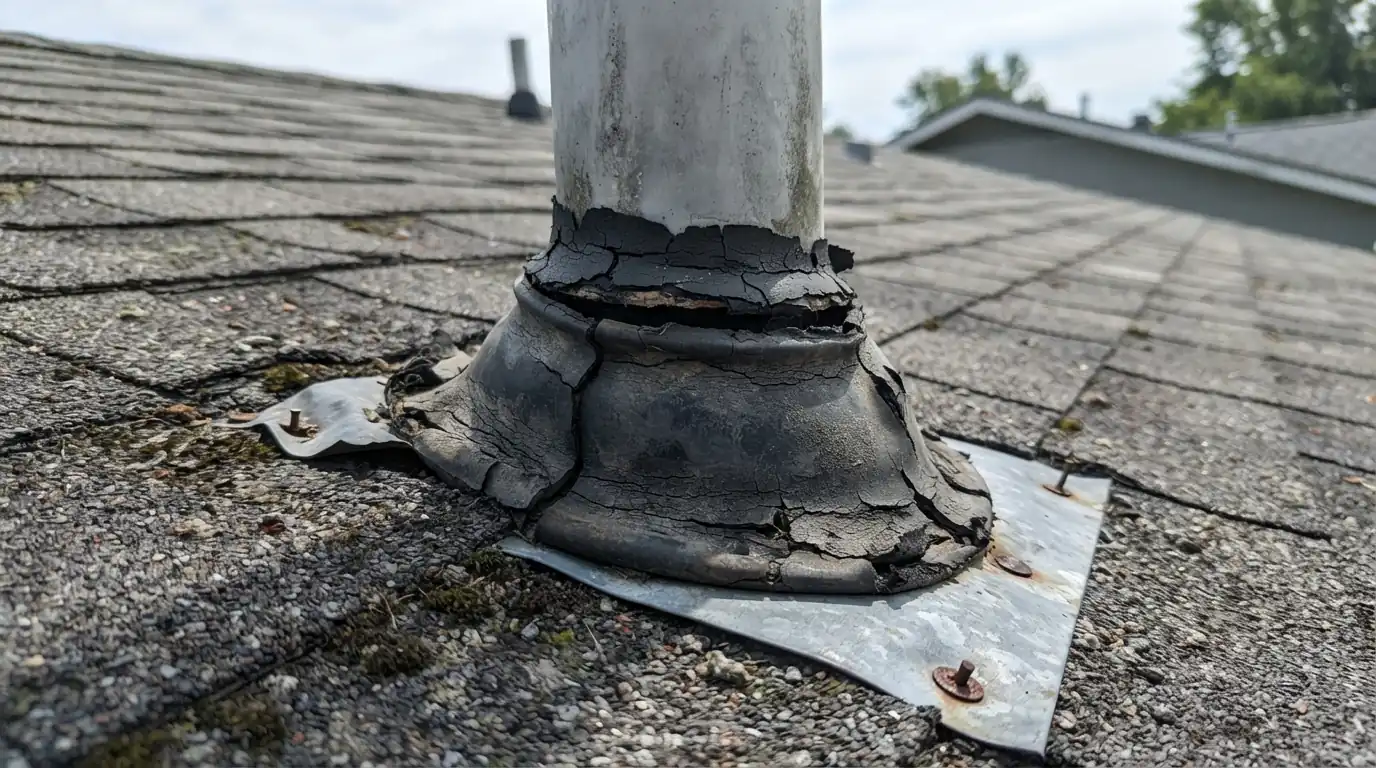 Cracked pipe boot leaking on a San Jose roof
