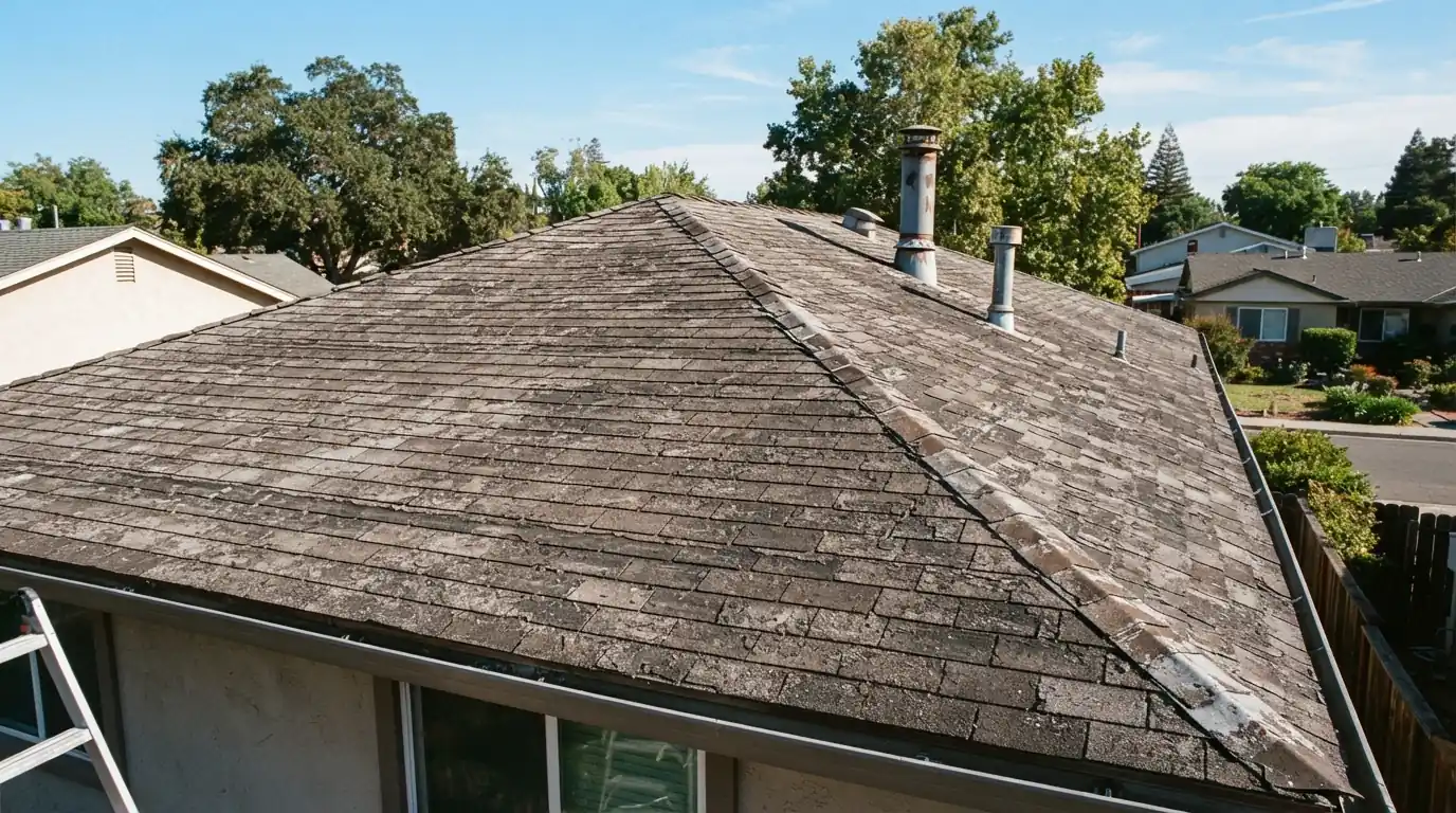 Aging shingle roof before a solar installation