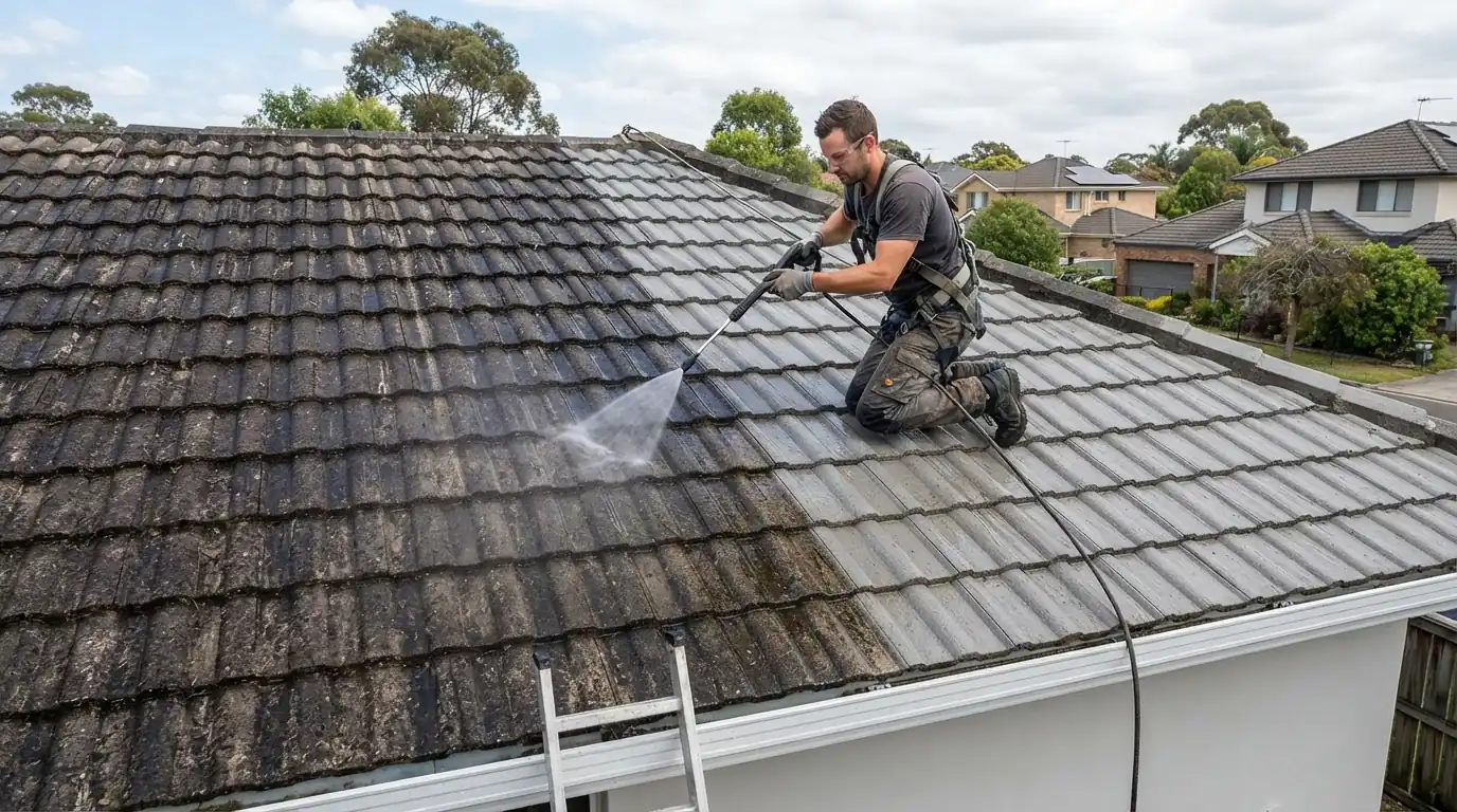 Soft washing a San Jose tile roof