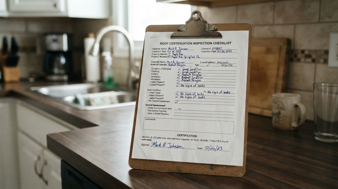 Roof certification paperwork for escrow