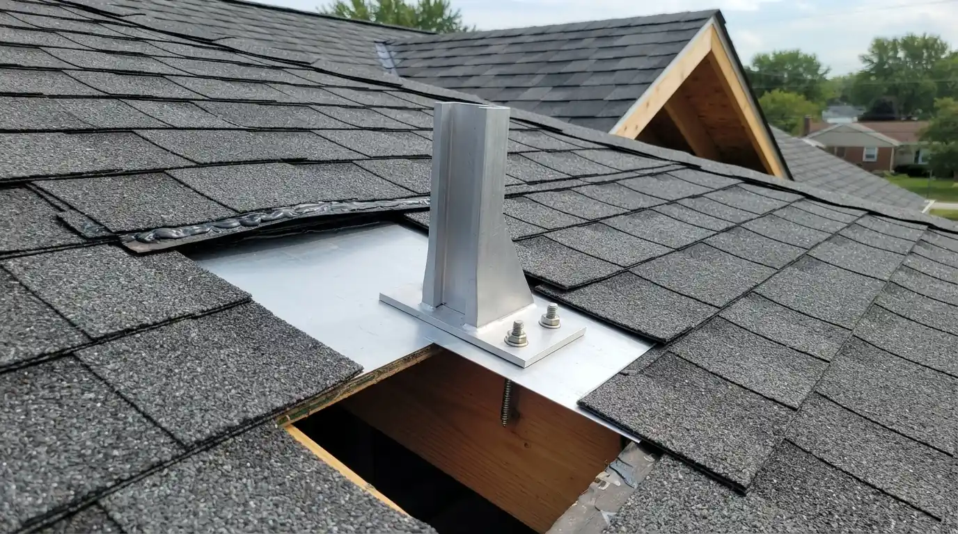 New flashed solar mount on a re-roofed San Jose home