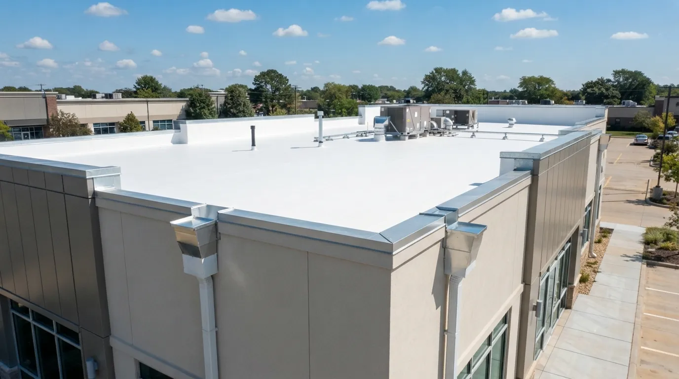 Finished TPO flat roof on a commercial building