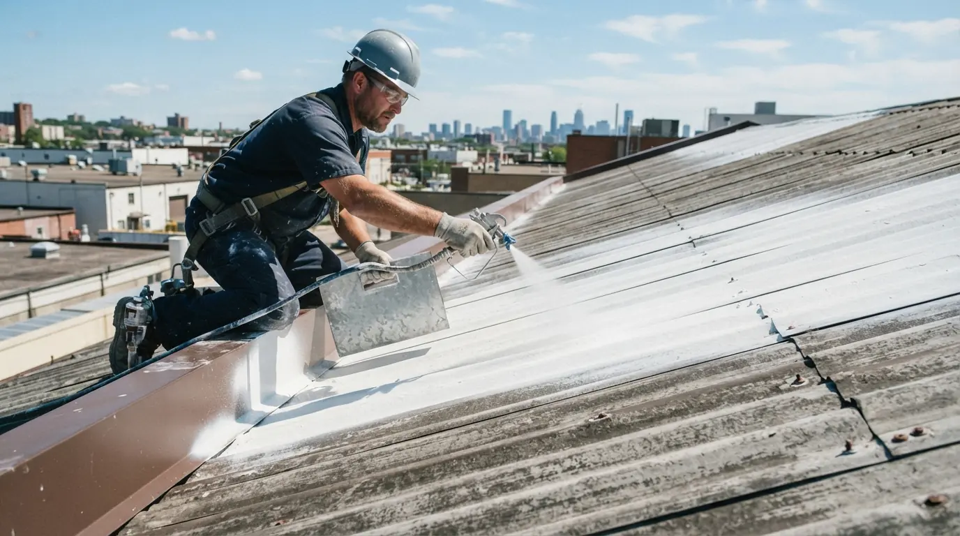 Acrylic coating on a metal roof in San Jose