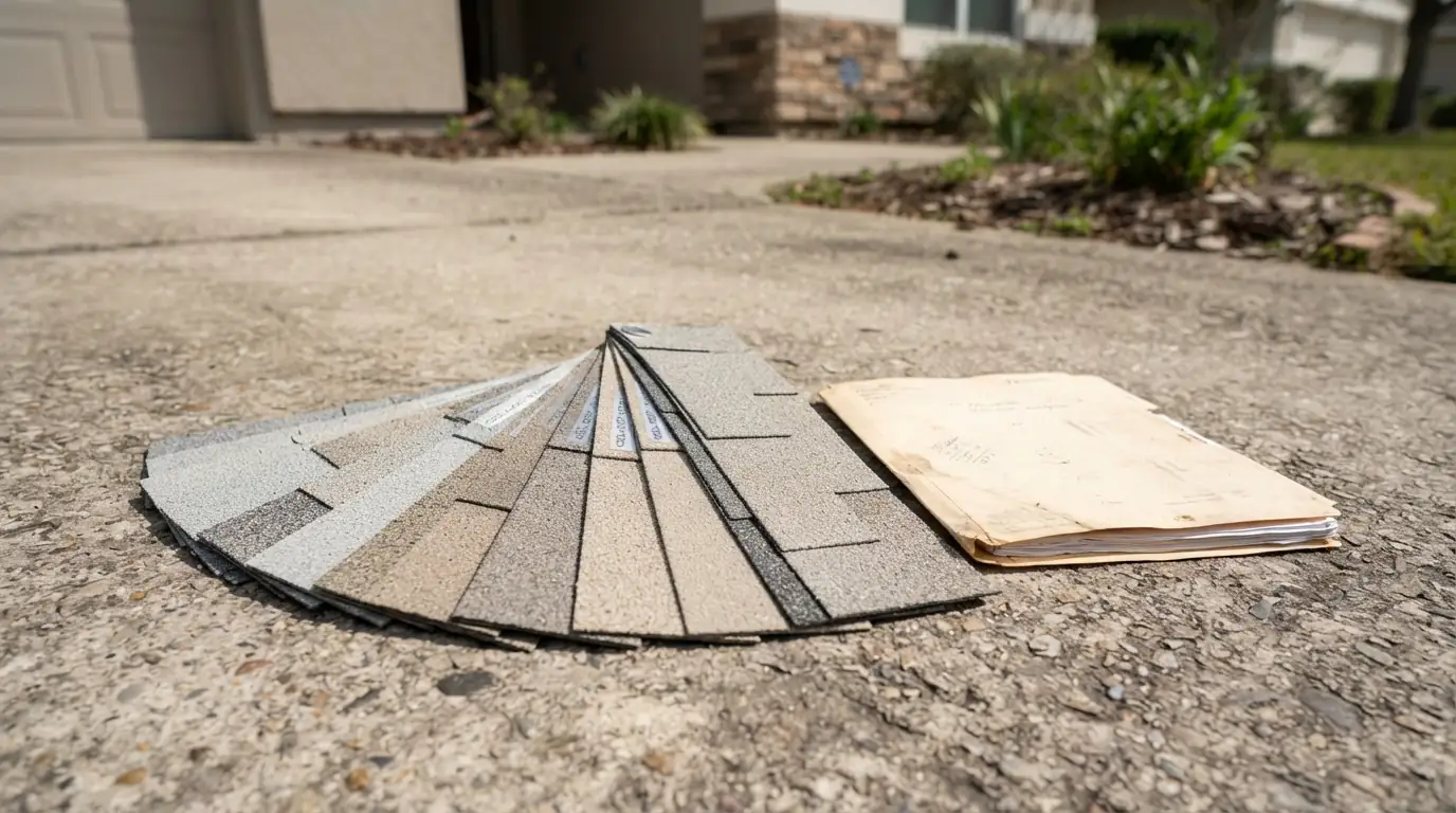 Cool-roof shingle color samples for a San Jose re-roof