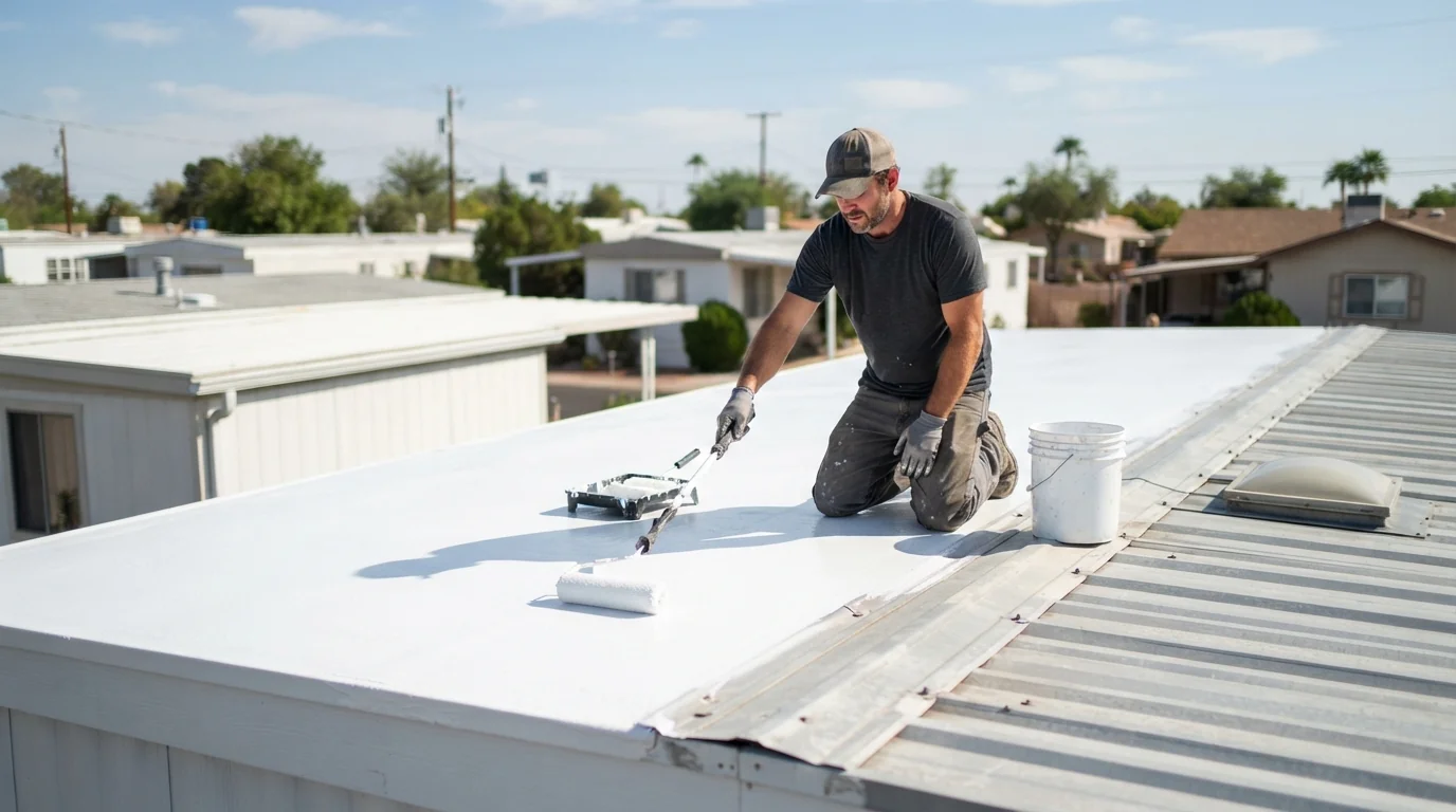Coating a mobile home roof in San Jose