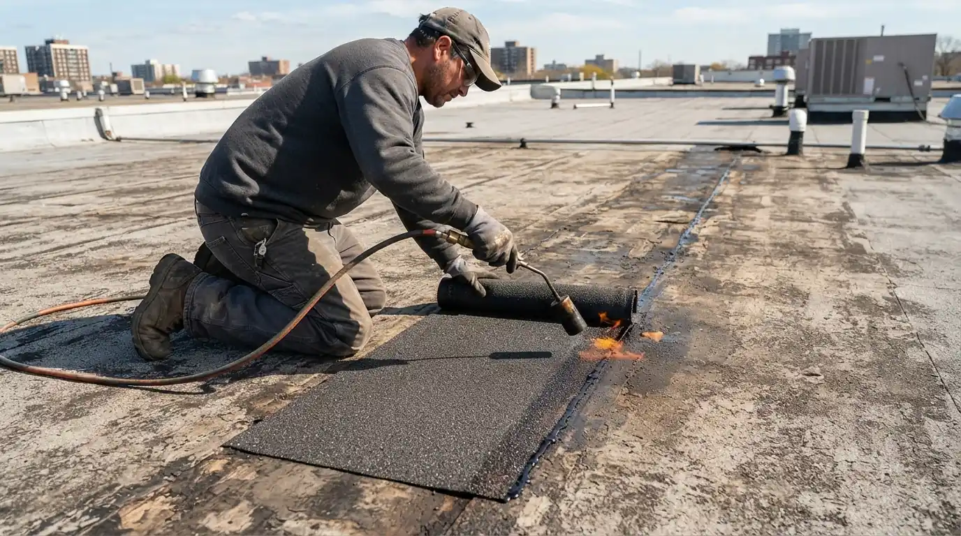 Torch-down seam repair on a San Jose roof