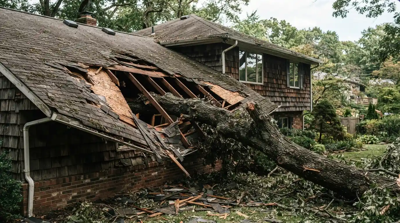 Tree damage to a San Jose roof