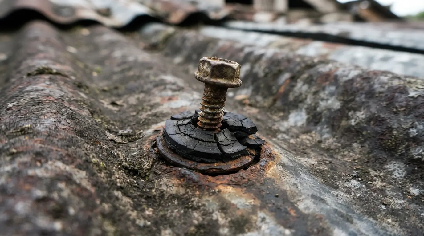 Backed-out fastener on a metal roof