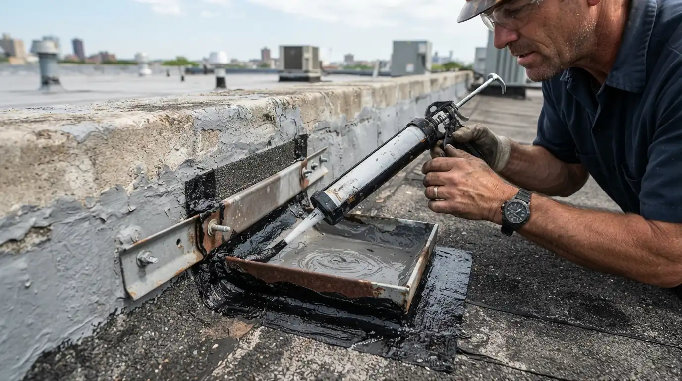Resealing flashing on a commercial roof