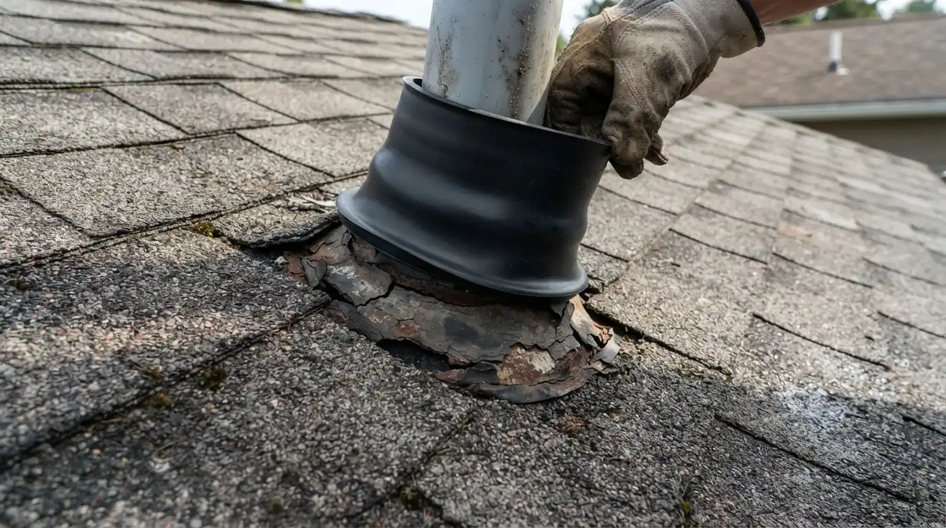 Resealing a pipe boot on a San Jose roof