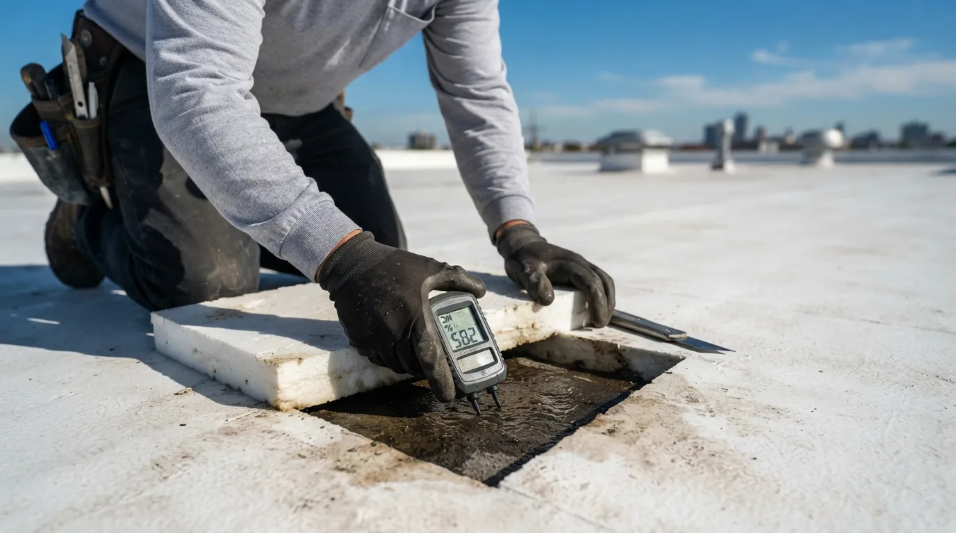 Moisture check on an Eichler foam roof
