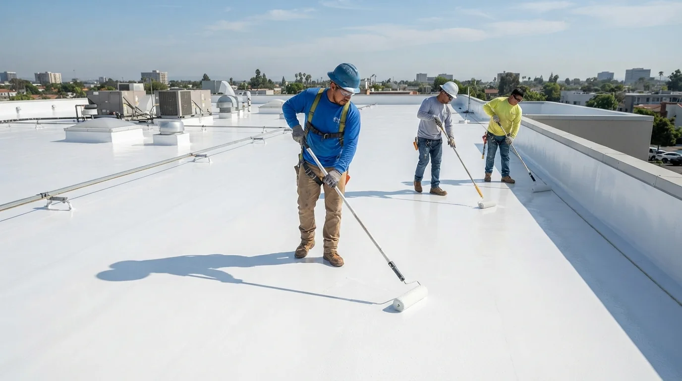 Silicone roof coating going on in San Jose