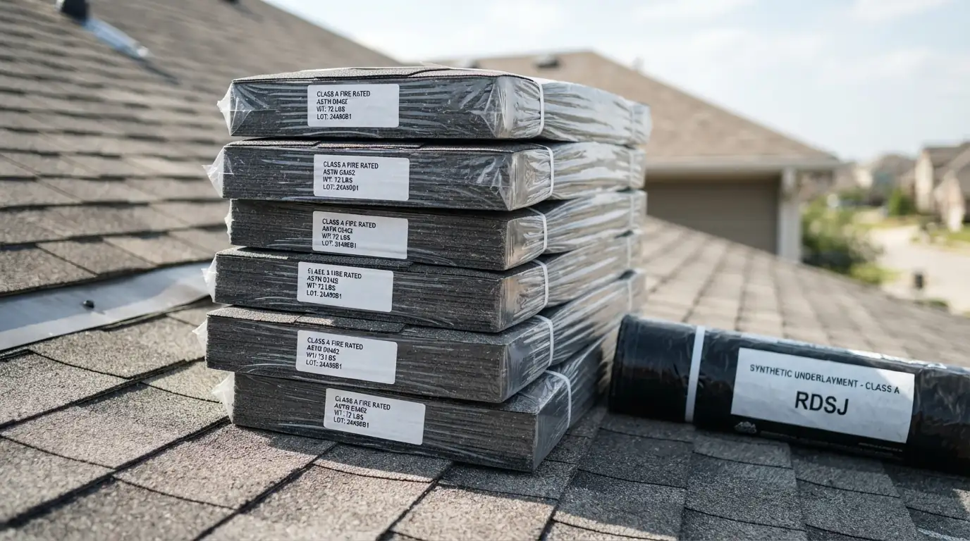 Class A rated shingle bundles staged on a San Jose roof